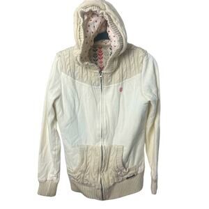 ELEMENT Cable Knit Hooded Sweater Jacket Polka Dot Lined Quilted Interior, M